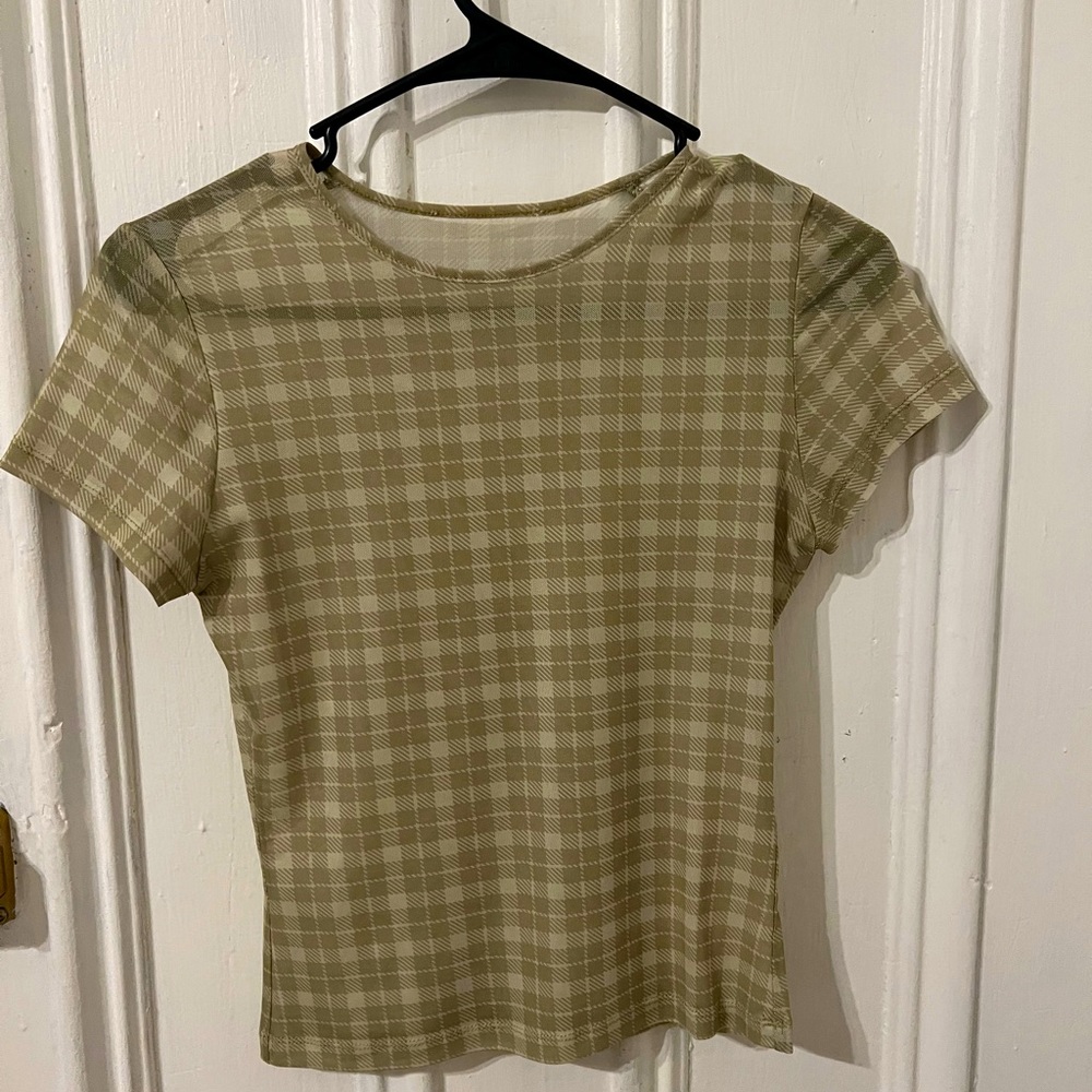 Miaou tee - green plaid, slightly sheer size M